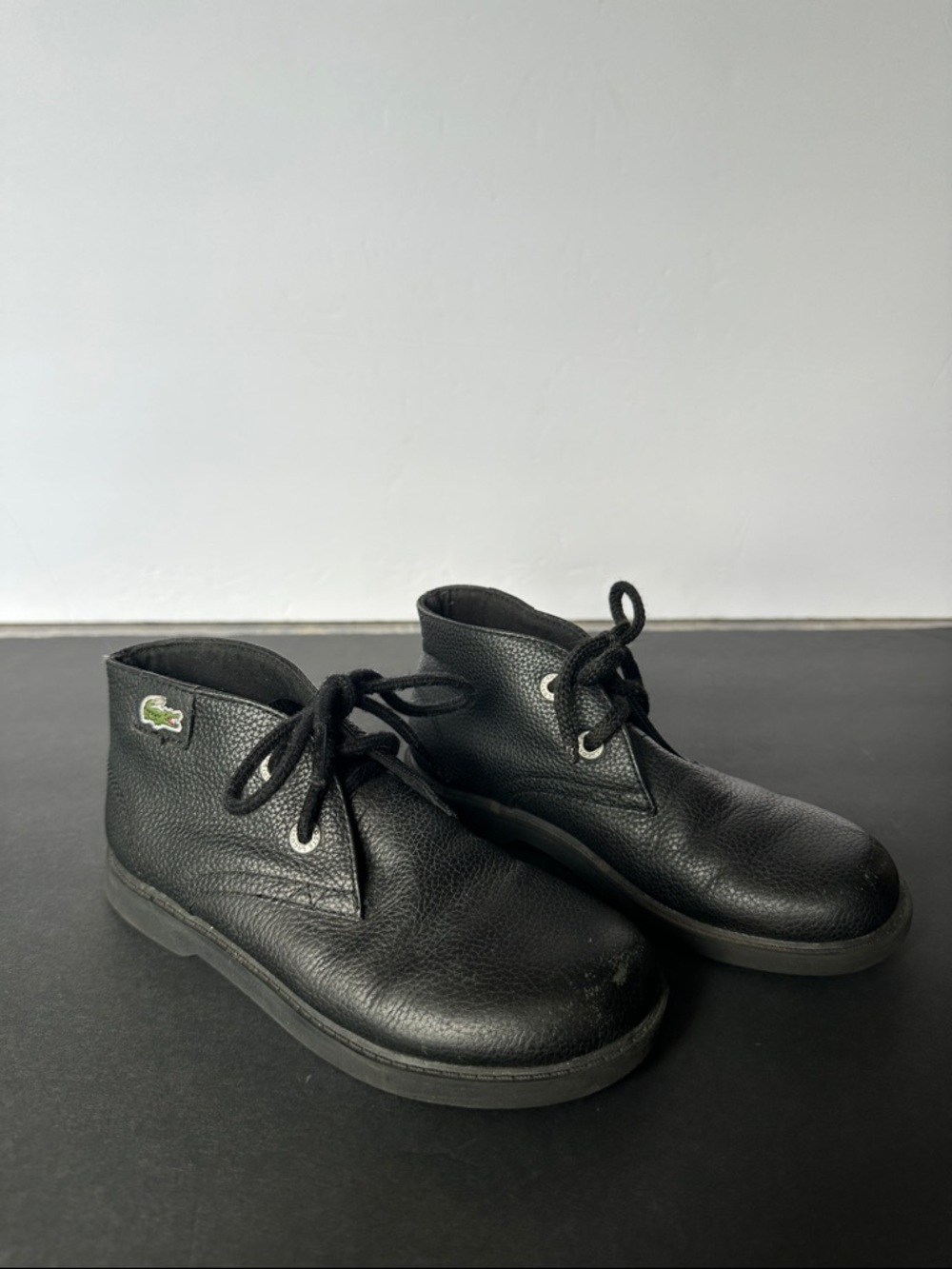 Lacoste Black Kids Pebbled Leather Lace-Up Ankle Dress Boots